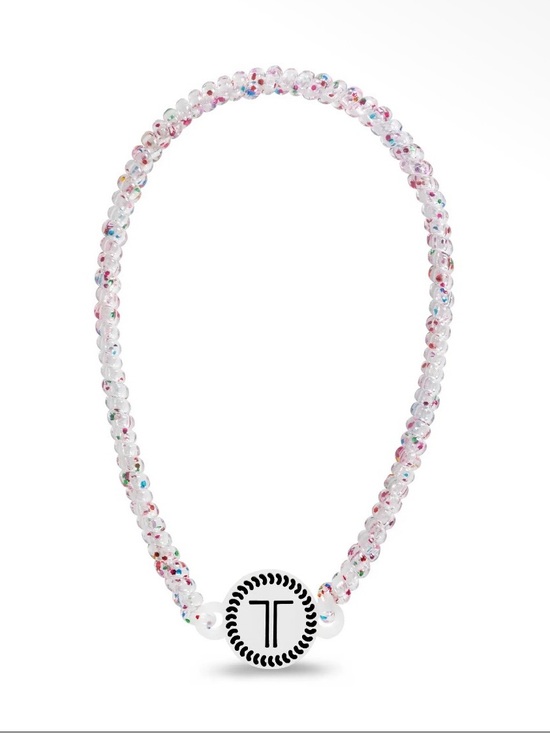 Teleties Accessories - Clear Confetti Beaded Hair Necklace with Logo Medallion